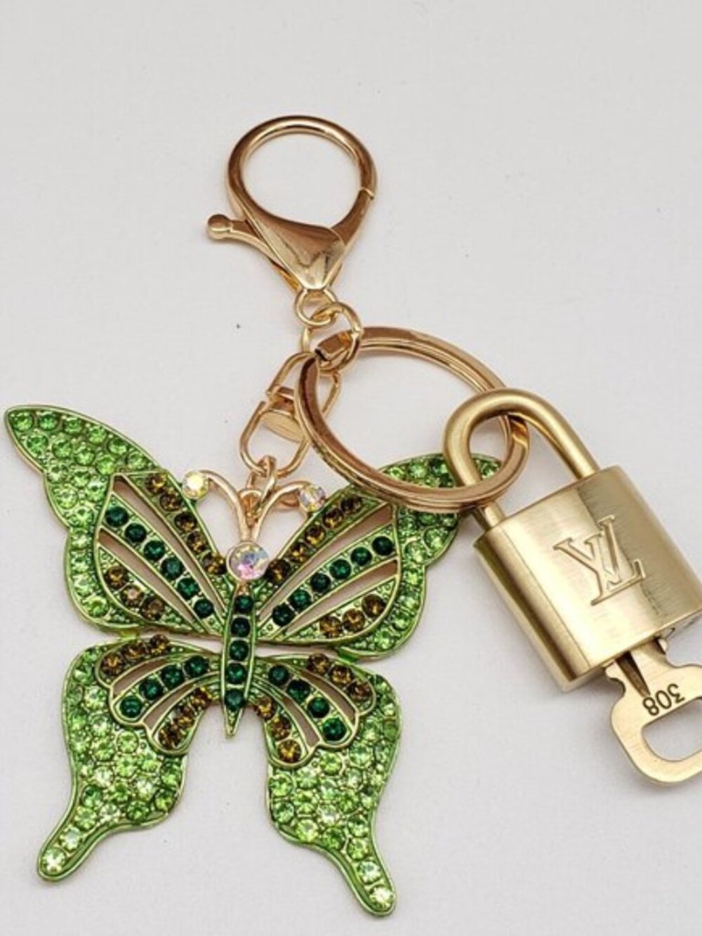 Authentic Louis Vuitton Gold Padlock & Key🔒 w/ Unbranded Butterfly Keychain - Picture 8 of 9
